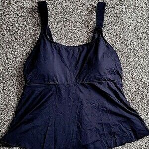 Swim Top Black L D Cup 14-16 Scoop Neck Flutter Solid Padded Lands End S908